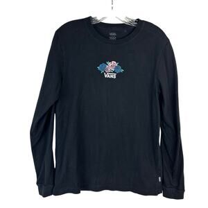 VANS Womens Long Sleeve Tee Shirt Size Large Black Flowers Black